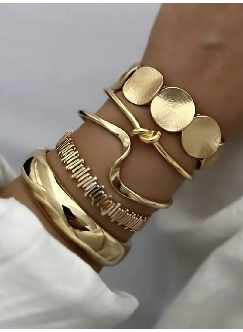 veya LUXURY GOLD-TONE GEOMETRIC WOMEN’S BRACELET SET – 5 PCS - Image 4